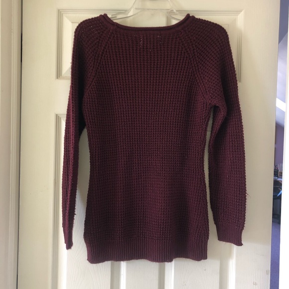 Womens Ambiance Burgundy Sweater Waffle Knit Size M - Picture 2 of 5